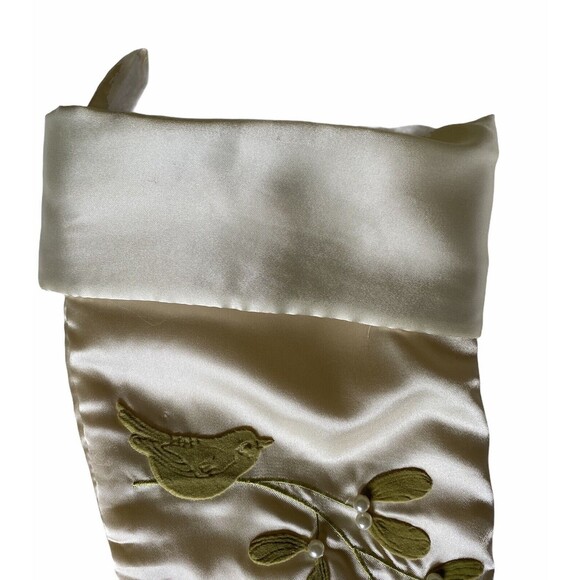 Martha Stewart Everyday Hand Beaded Embroidered Off White Christmas Stocking - Picture 2 of 6